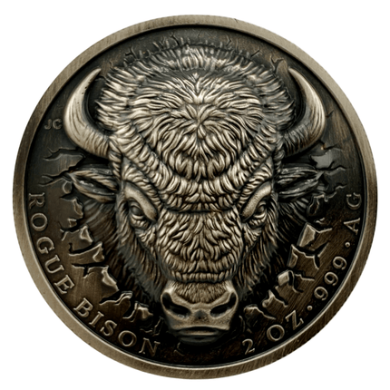 2026 ascension islands rogue bison uhr antiqued 2 oz silver coin in stock items, collectible coins, collectible coins, animal theme