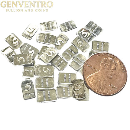 Set of 5 Pure Solid Silver Bars – .999 Fine, 5 Grain Each, Over 1 Gram Total GOLD TESTING EQUIPMENT