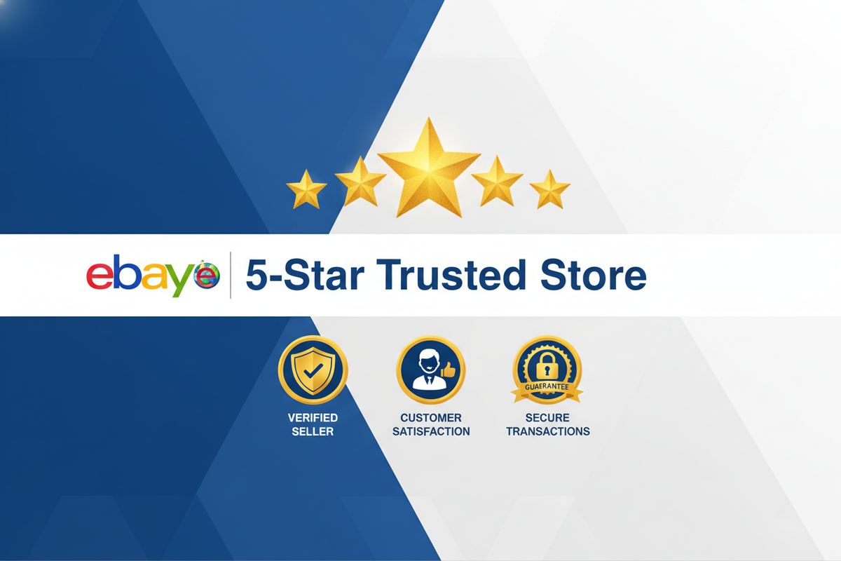 A banner show casing 5 star eBay trusted store