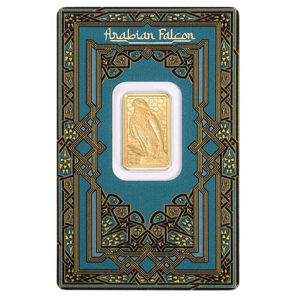 2026 pamp suisse arabian falcon 5g gold bar in card with pendant in stock items, bullion, art bars/rounds, art bars/rounds, gold coins, animal theme