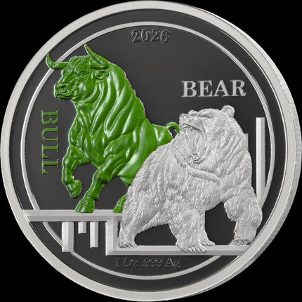 2026 Ascension Island RhoDimension Bull & Bear 2 x 1 oz Silver Coin Set - Mintage 750