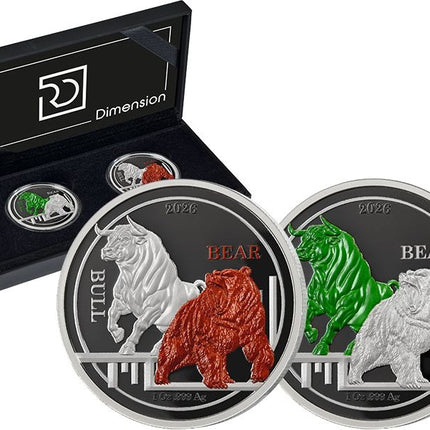 2026 Ascension Island RhoDimension Bull & Bear 2 x 1 oz Silver Coin Set - Mintage 750