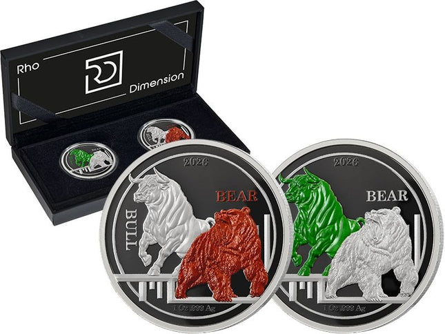 2026 Ascension Island RhoDimension Bull & Bear 2 x 1 oz Silver Coin Set - Mintage 750
