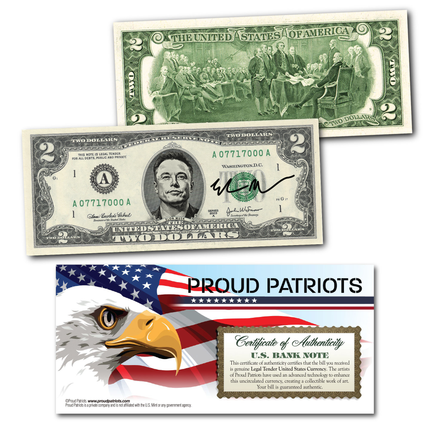 Elon Musk Collectible $2 Bill (Genuine Legal Tender)