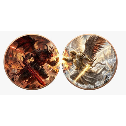 heaven and hell michael vs lucifer uhr colorized duostack 2 x 1 oz copper medal set (04/30)