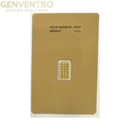 0.5 GRAM FRONTIER MINT .9999 FINE GOLD BAR - IN ASSAY CARD Genventro
