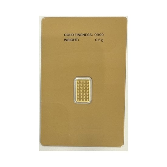 0.5 GRAM FRONTIER MINT .9999 FINE GOLD BAR - IN ASSAY CARD