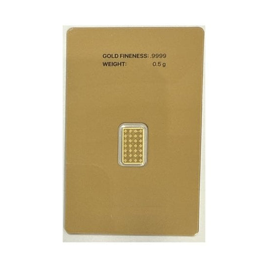 0.5 GRAM FRONTIER MINT .9999 FINE GOLD BAR - IN ASSAY CARD
