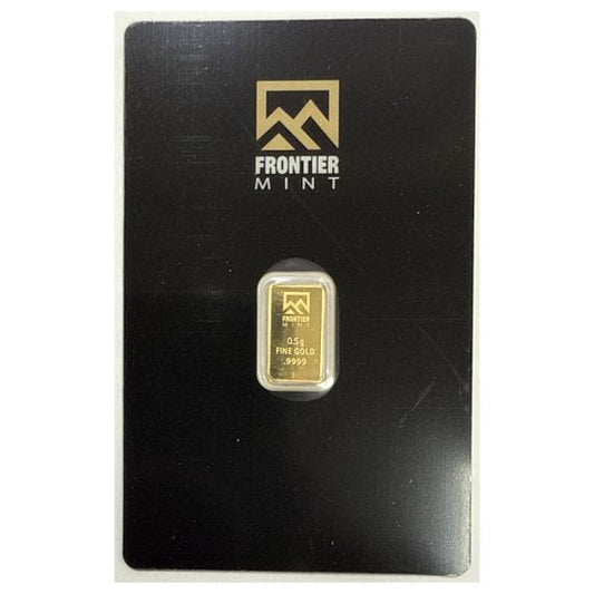 0.5 GRAM FRONTIER MINT .9999 FINE GOLD BAR - IN ASSAY CARD