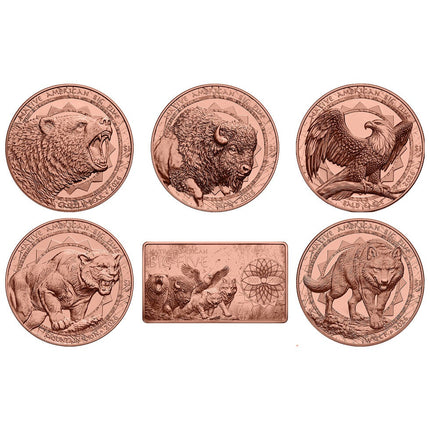 2026 sioux nation native american big five 6 x 5 oz copper coin set (05/26) active offers, collectible coins, copper bullion, animal theme