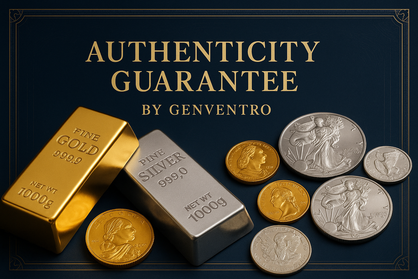 Gold, Silver and coin banner with Authenticity guarantee by Genventro
