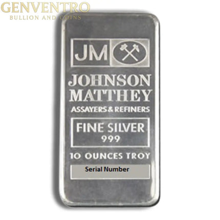 10 oz Silver Bar - Johnson Matthey - JM Genventro Bullion and Coins