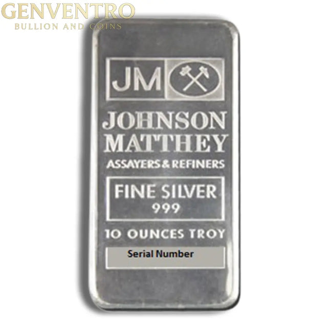 10 oz Silver Bar - Johnson Matthey - JM Genventro Bullion and Coins
