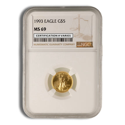 1993 1/10 oz gold eagle $5 ngc ms69