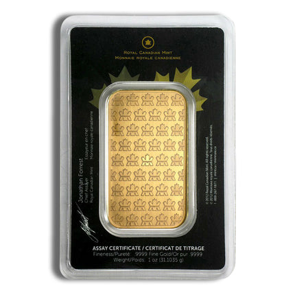 1 oz gold bar royal canadian mint rcm (carded)