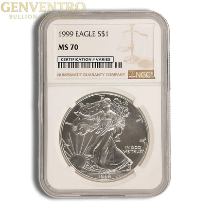 1999 Silver Eagle NGC MS70 Genventro Bullion and Coins