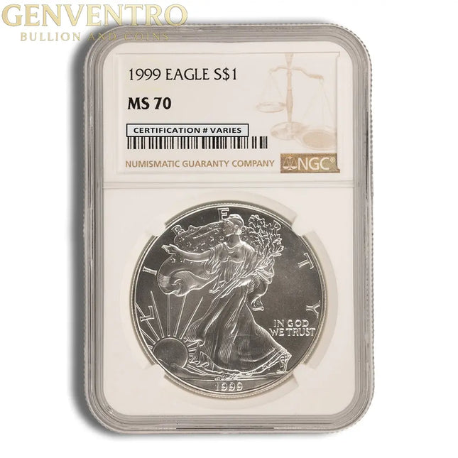 1999 Silver Eagle NGC MS70 Genventro Bullion and Coins