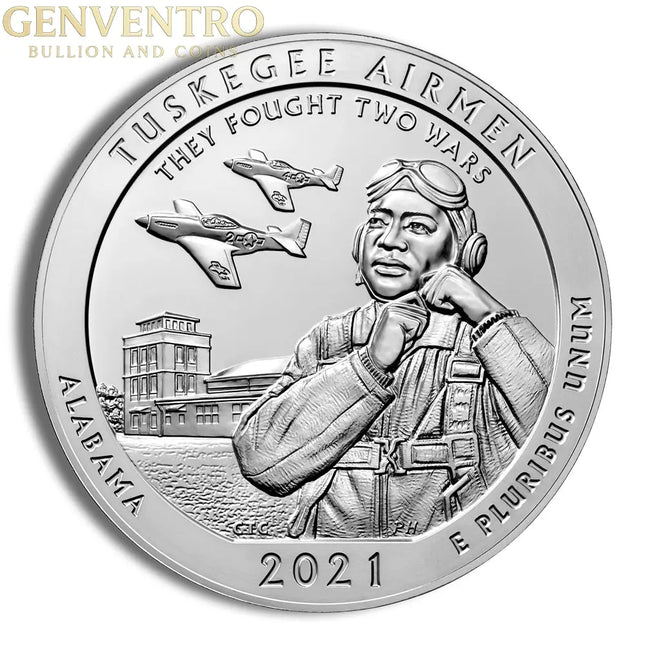 2021 5 oz ATB Tuskegee Airmen Silver Coin - BU Genventro Bullion and Coins