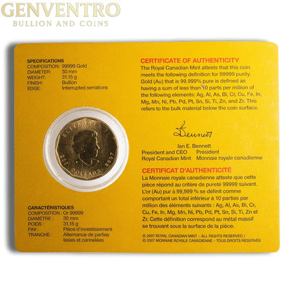 Canada 1 oz Gold Coin .99999 - Year/Design Varies (w/Assay Card) Genventro Bullion and Coins