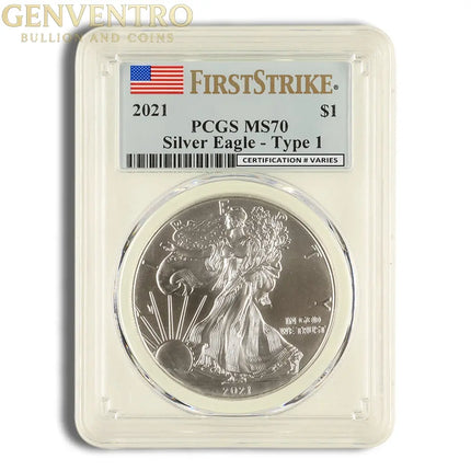 2021 Silver Eagle PCGS MS70 First Strike (Type 1) Genventro Bullion and Coins