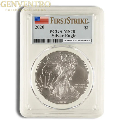 2020 Silver Eagle PCGS MS70 First Strike Genventro Bullion and Coins