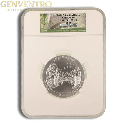 2011-P 5 oz ATB Chickasaw Silver Coin NGC SP70 Genventro Bullion and Coins