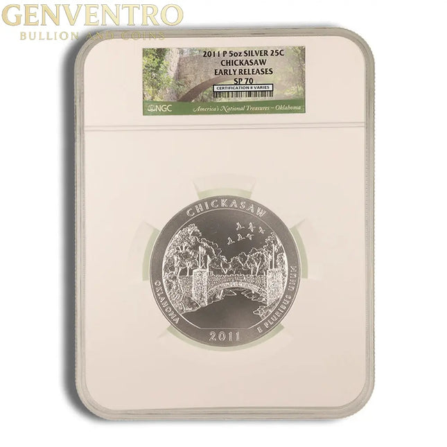 2011-P 5 oz ATB Chickasaw Silver Coin NGC SP70 Genventro Bullion and Coins