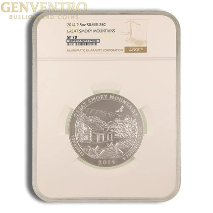 2014-P 5 oz ATB Great Smoky Mts. Silver Coin NGC SP70 Genventro Bullion and Coins