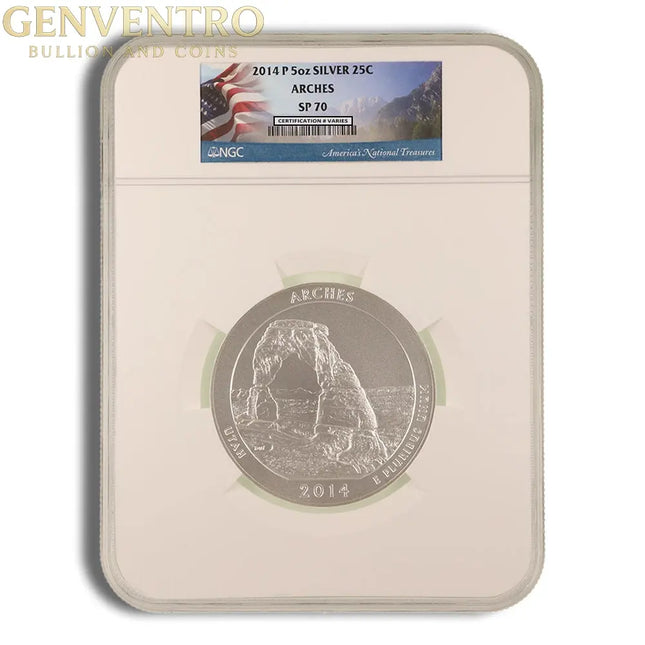 2014-P 5 oz ATB Arches Silver Coin NGC SP70 Genventro Bullion and Coins