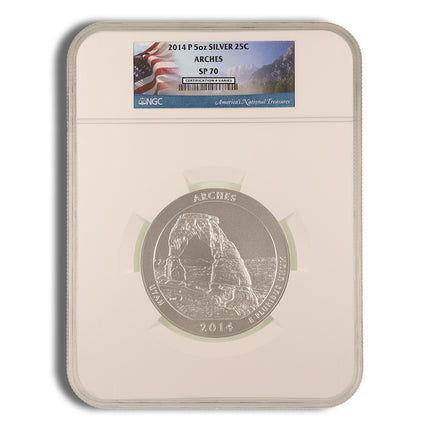 2014 p 5 oz atb arches silver coin ngc sp70