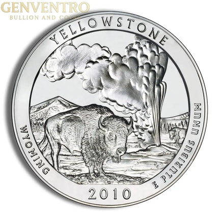 2010 5 oz ATB Yellowstone Silver Coin - BU Genventro Bullion and Coins