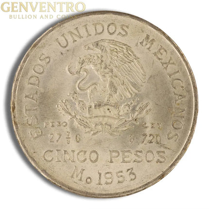 1951-1954 Mexico 5 Pesos Hidalgo Silver Coin (Avg Circ) Genventro Bullion and Coins