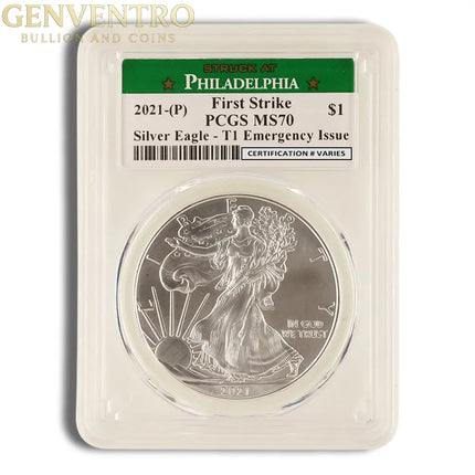 2021 (P) Silver Eagle PCGS MS70 First Strike Genventro Bullion and Coins