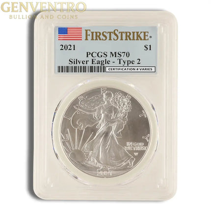 2021 Silver Eagle PCGS MS70 First Strike (Type 2) Genventro Bullion and Coins