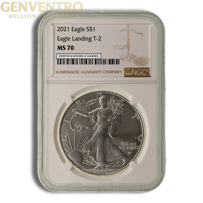2021 Silver Eagle NGC MS70 (Type 2) Genventro Bullion and Coins