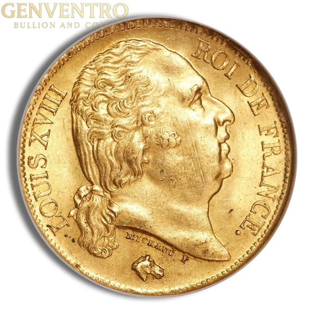 France Gold 20 Francs - Louis XVIII (1816-1824) Genventro Bullion and Coins