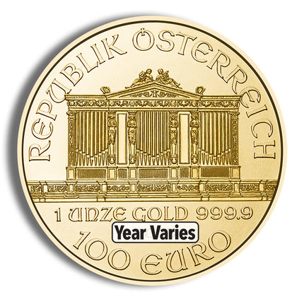 1 oz austrian philharmonic gold coin (year varies)