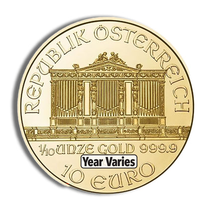 1/10 oz austrian philharmonic gold coin (year varies)