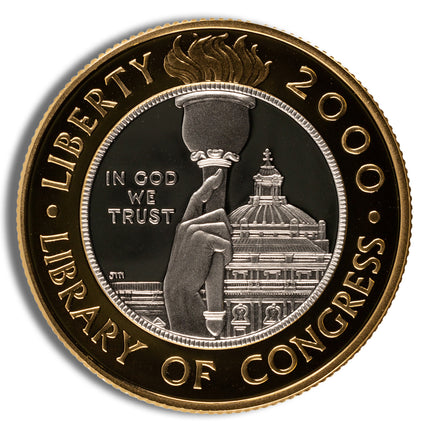 2000 w $10 library of congress bimetallic coin proof (box/coa)