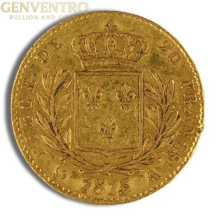 France Gold 20 Francs - Louis XVIII (1814-1815) Genventro Bullion and Coins