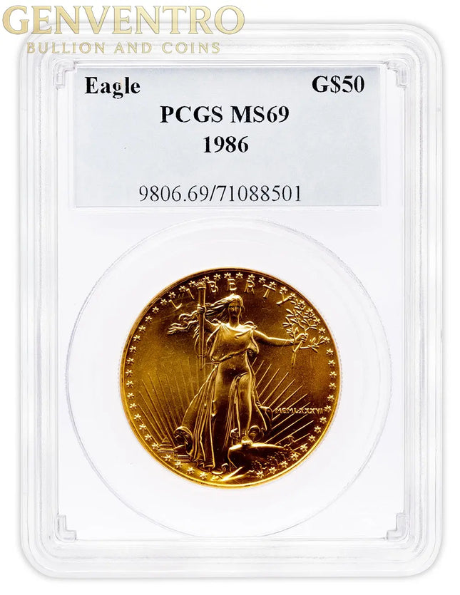 1986 1 oz Gold Eagle $50 PCGS MS69 Genventro Bullion and Coins