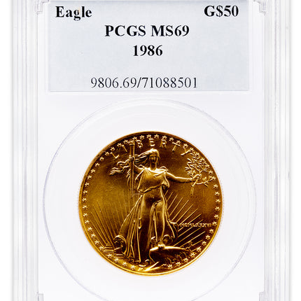 1986 1 oz gold eagle $50 pcgs ms69