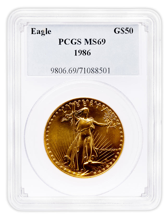 1986 1 oz gold eagle $50 pcgs ms69