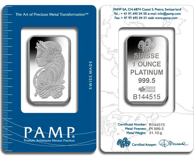 1 oz platinum bar brand varies (carded)