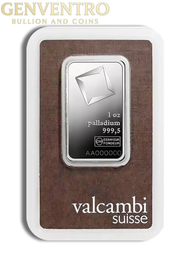 1 oz Palladium Bar - Valcambi (Carded) Genventro Bullion and Coins