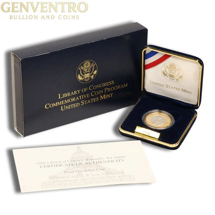 2000-W $10 Library of Congress Bimetallic Coin - Proof (Box/COA) Genventro Bullion and Coins