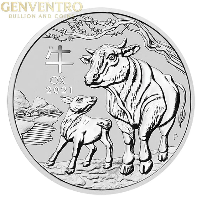 2021 5 oz Australia Silver Lunar Ox BU - Series III Genventro Bullion and Coins
