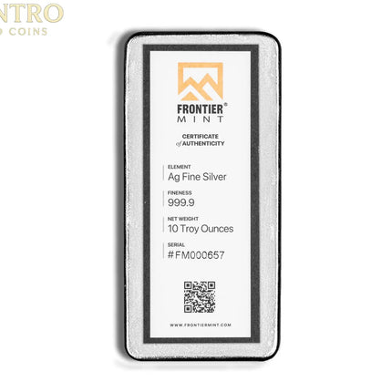 10 oz Silver Bar - Frontier Mint (Frosted) Genventro Bullion and Coins