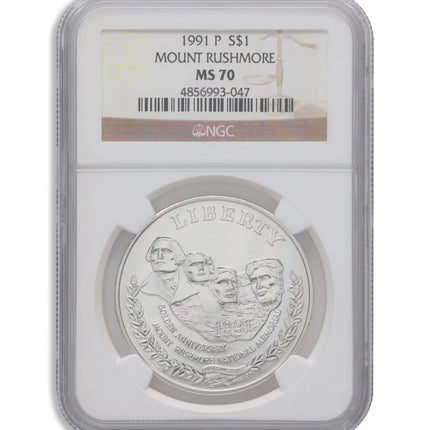 1991-P $1 Mt. Rushmore Silver Commem - NGC MS70 Genventro Bullion and Coins