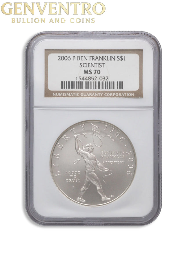 2006-P $1 Franklin Scientist Silver Commem - NGC MS70 Genventro Bullion and Coins